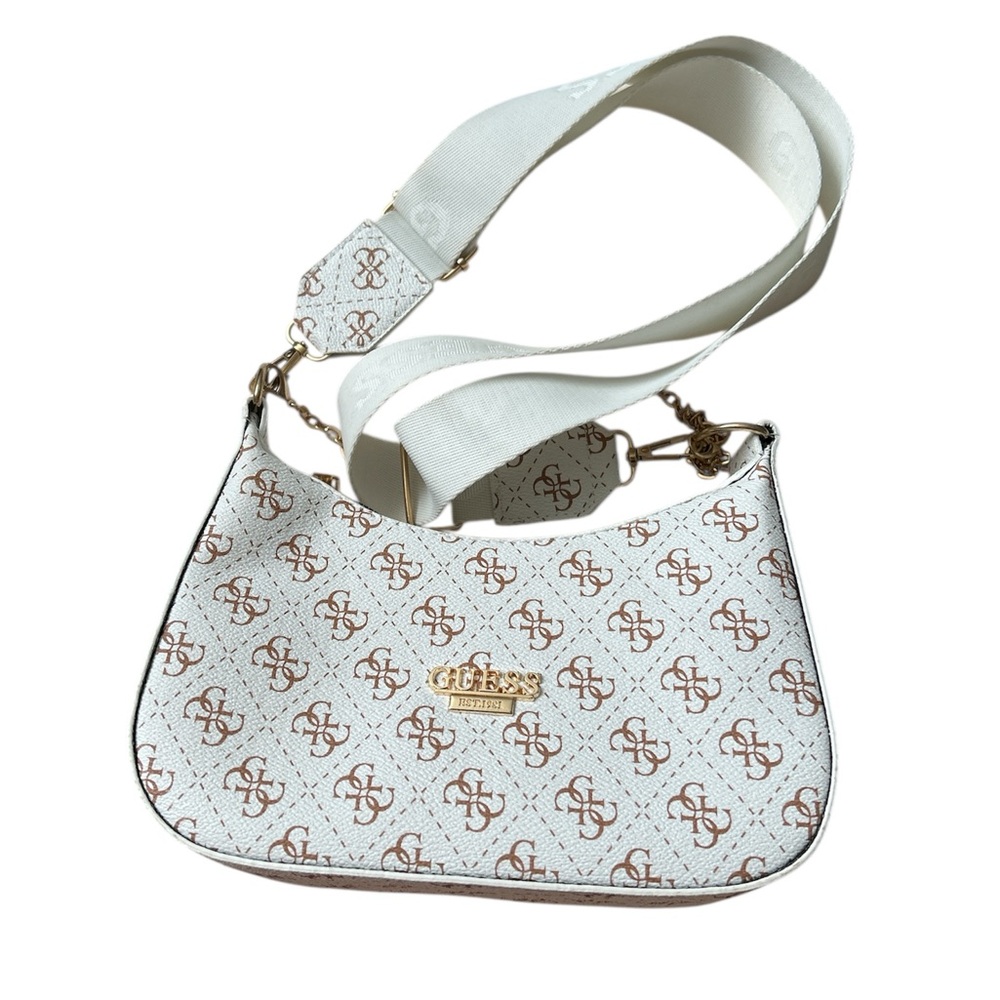 Guess White and Brown Shoulder Bags with Signature Style